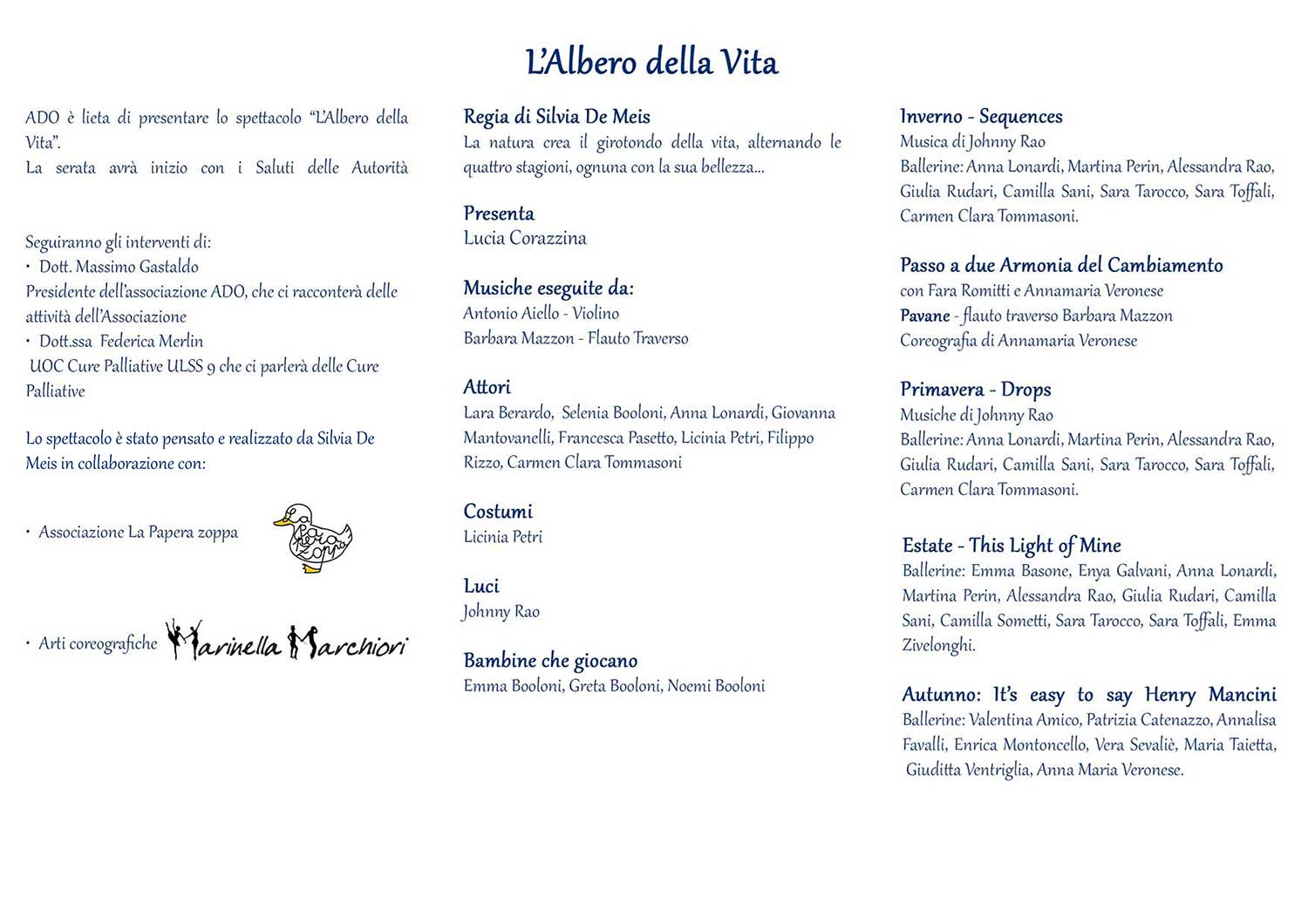 Programma della serata spettacolo L'albero della vita